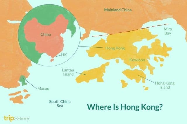 Hong Kong sulla mappa della Cina