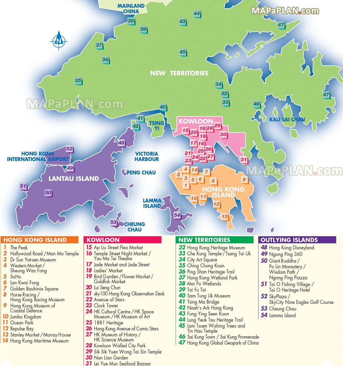 Mappa dei luoghi di Hong Kong