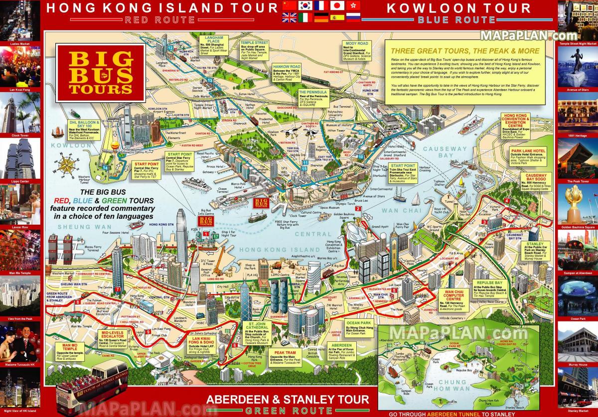 Mappa dei tour in autobus di Hong Kong Hop On Hop Off