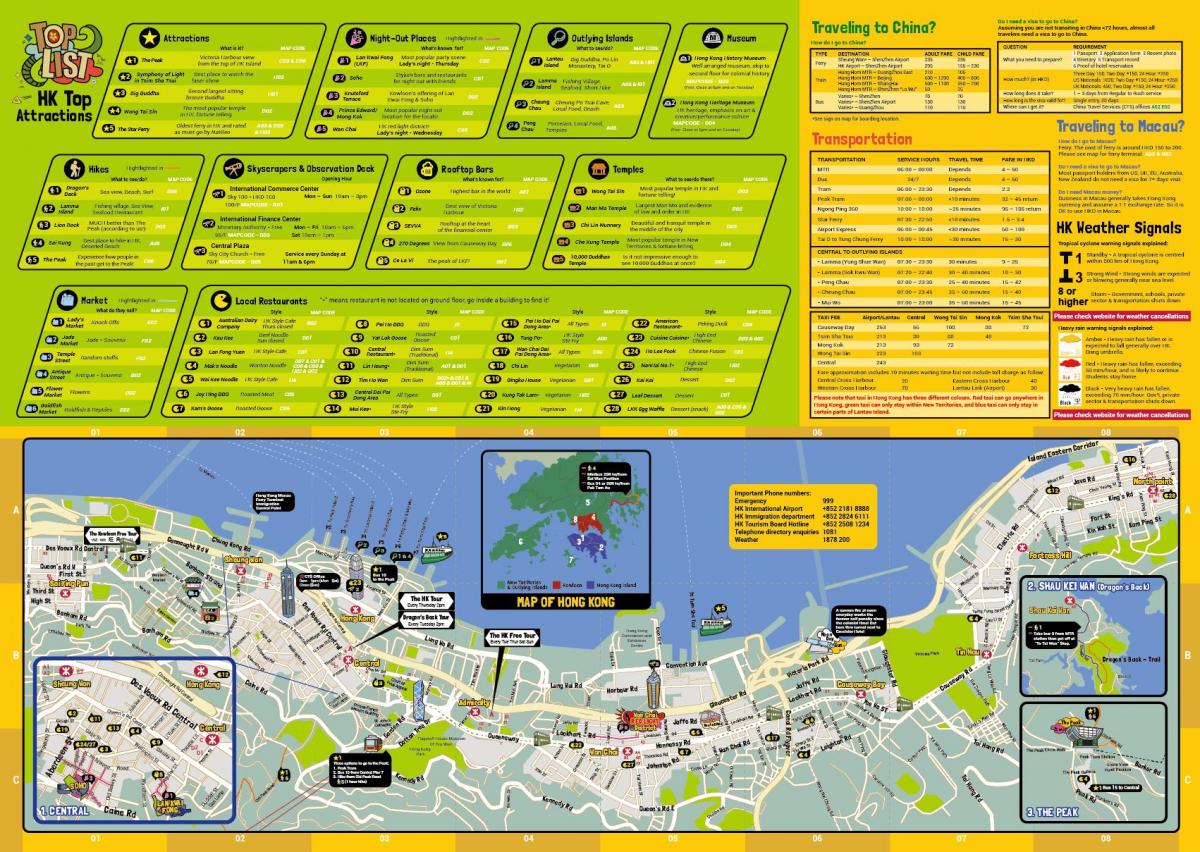 Mappa dei tour a piedi di Hong Kong